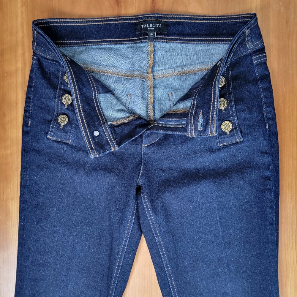 Talbots Dark Wash Stretch Denim Nautical Sailor Cropped Jeans - 6P - Picture 5 of 9